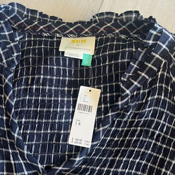 Anthropologie | Maeve Sarah Navy & White Windowpane Smock Shirt Dress size 1X - Picture 7 of 9